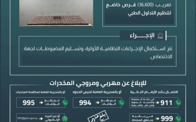 نجاح أمني في إحباط تهريب 36,600 قرص طبي بجازان