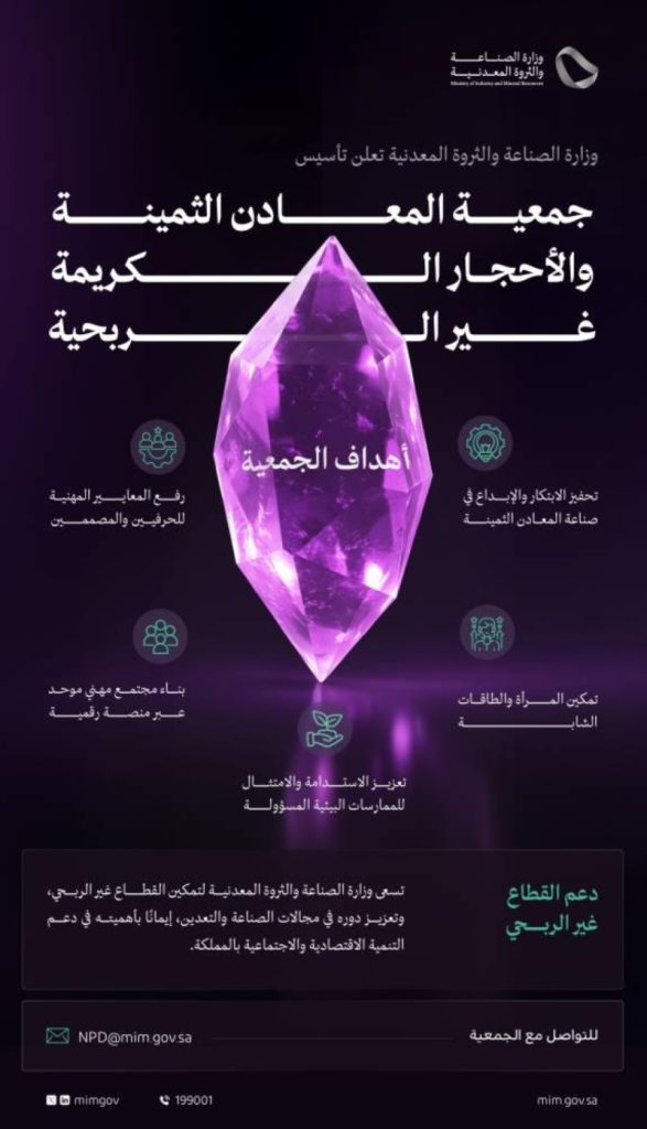 وزارة الصناعة والثروة المعدنية تُطلق جمعية غير ربحية للمعادن الثمينة والأحجار الكريمة.