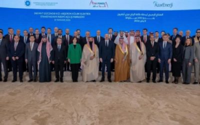 افتتاح محطة خيزي-أبشيرون لتحويل الرياح إلى كهرباء في أذربيجان بحضور الرئيس الأذربيجاني.