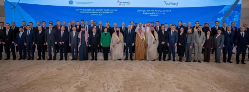 افتتاح محطة خيزي-أبشيرون لتحويل الرياح إلى كهرباء في أذربيجان بحضور الرئيس الأذربيجاني.