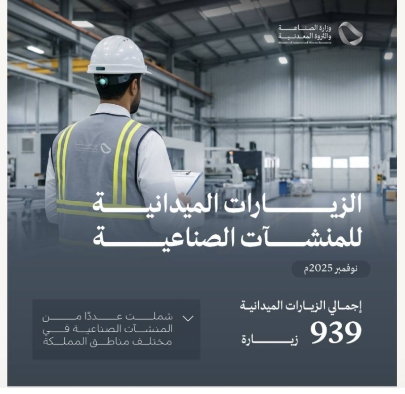 وزارة الصناعة تجري 939 زيارة ميدانية للمنشآت الصناعية في نوفمبر 2025 لتنمية القطاع.